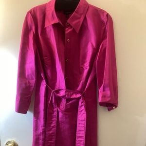 Talbots Vibrant Beautiful Pink Raw Silk Tie Waist Shirt Dress 4 NWOT Excellent!!